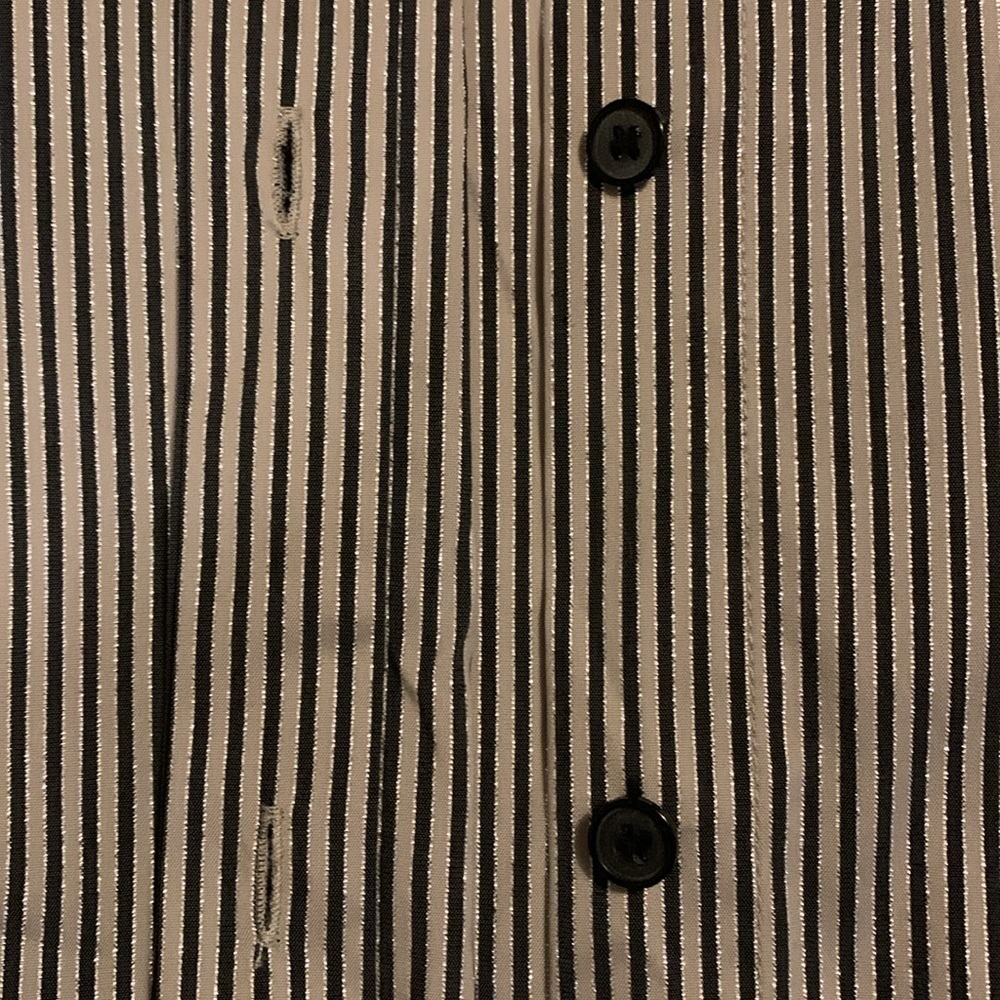 LAFAYETTE 148 NY Stripe Shimmer Button Down Long Sleeve Blouse Black Beige SZ 10 - Picture 6 of 16